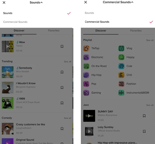 screens where you add tiktok music