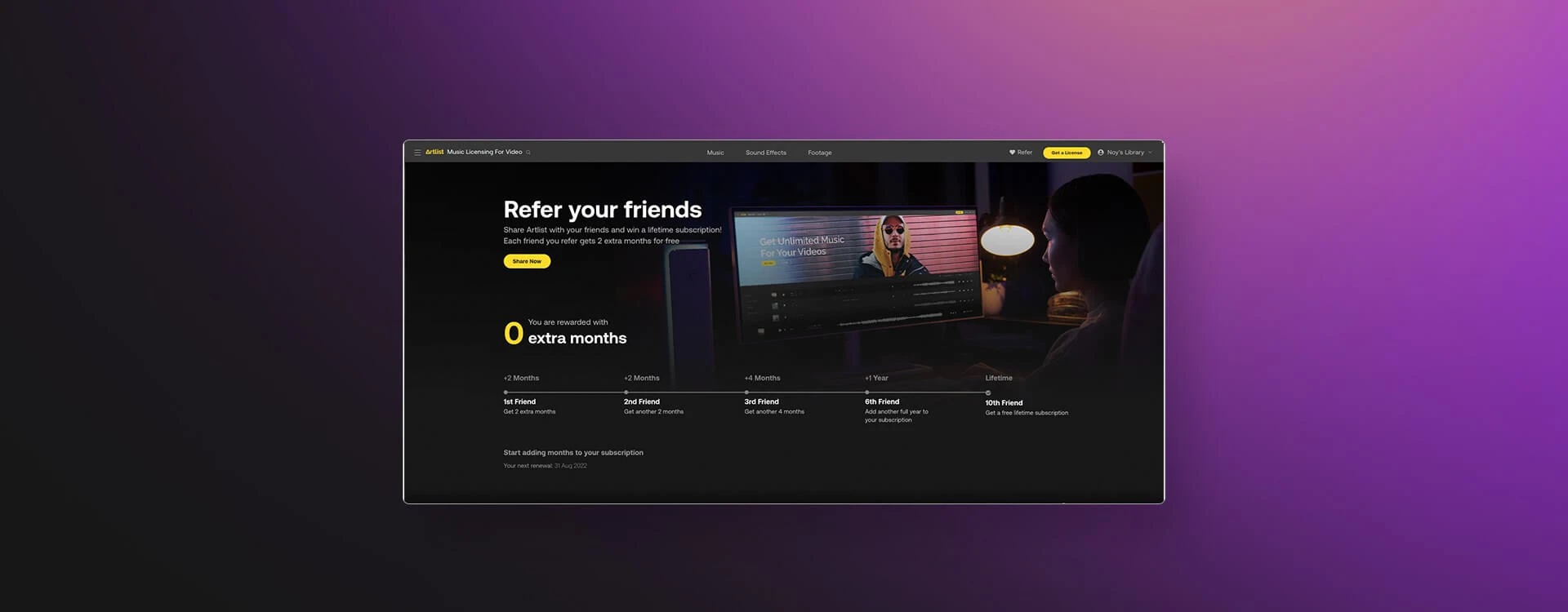 Artlist refer your friends