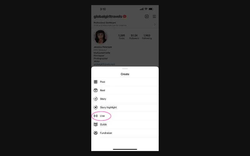 how to go live on instagram step 1