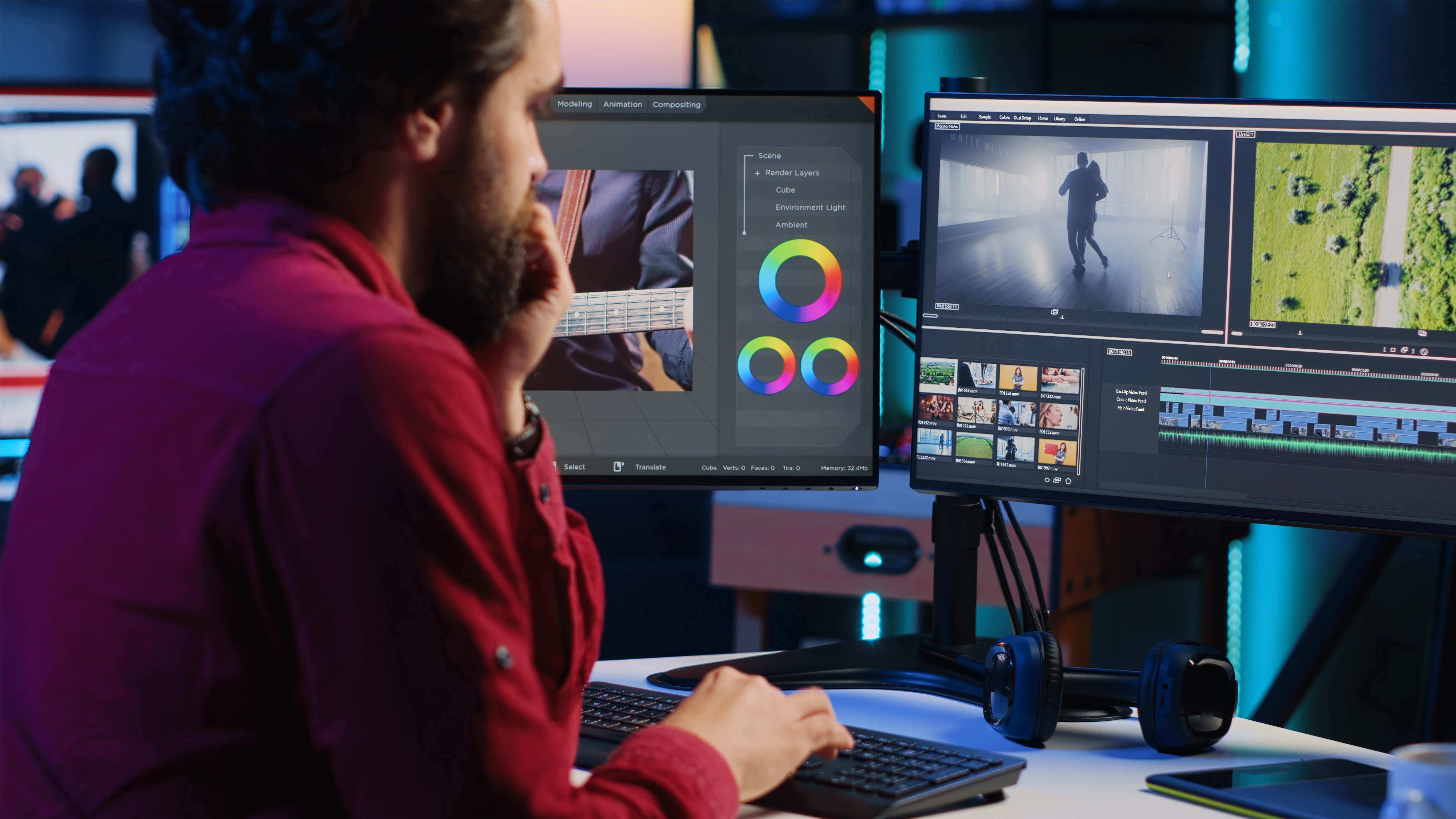 Motion Array stock image of a professional video editor analyzing film