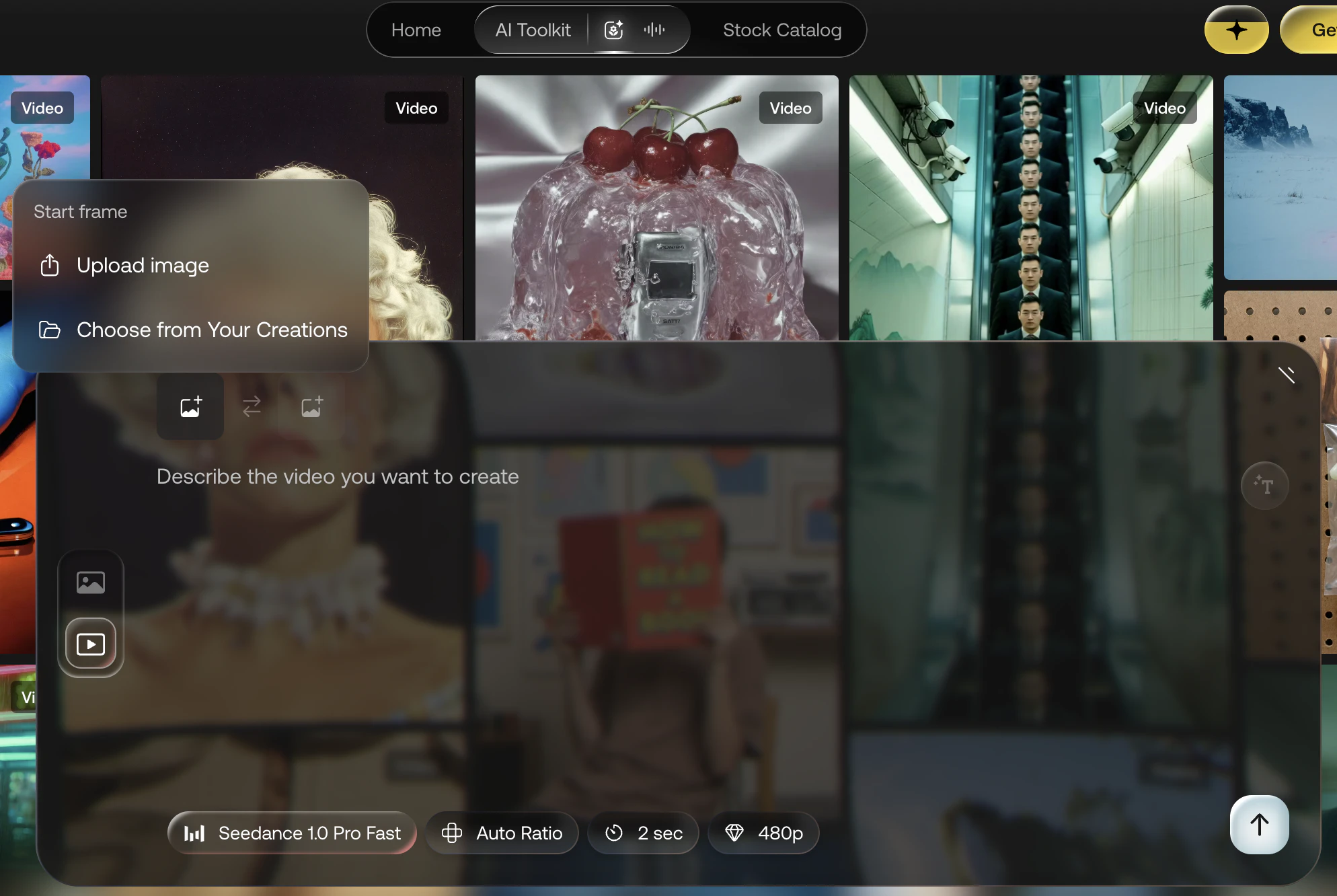 Screenshot of Seedance video model on the Artlist AI Toolkit