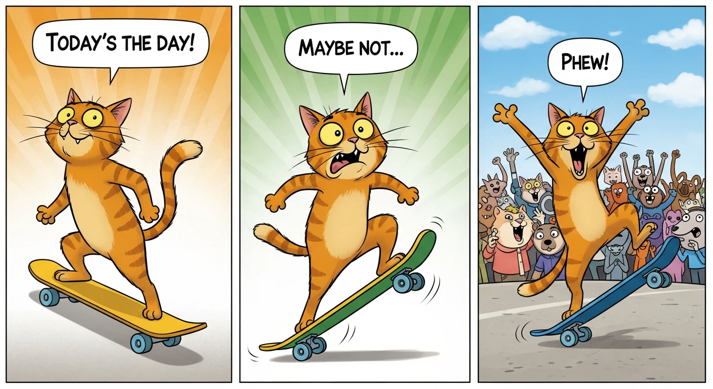 a three panel comic strip of a cat created with Imagen 4 image AI model.