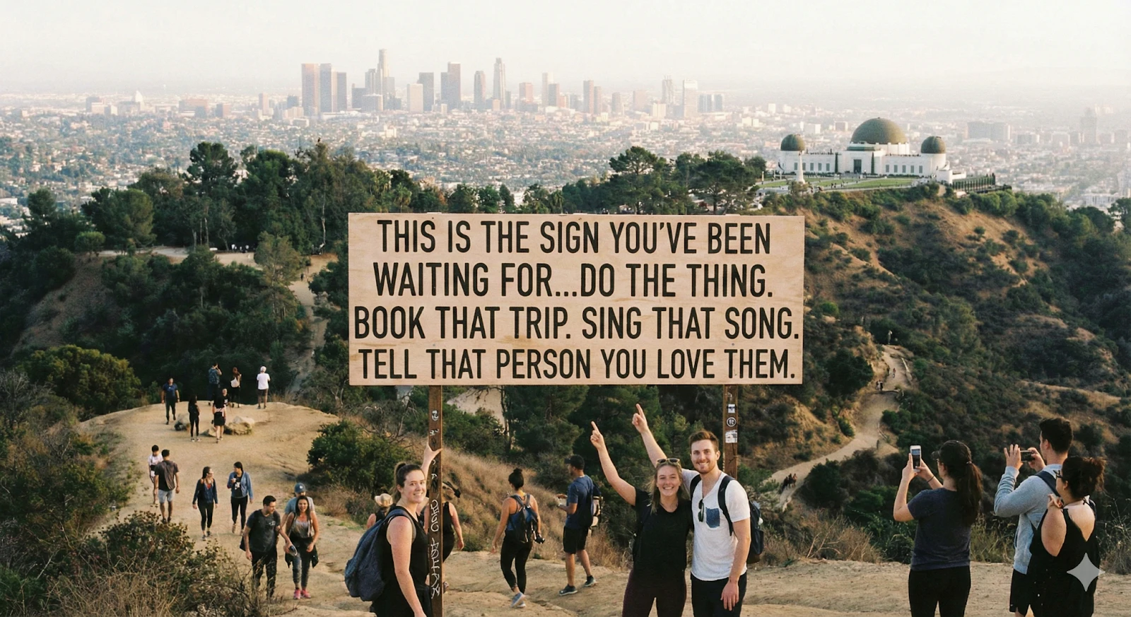 A Nano Banana Pro-generated image of the Hollywood Hills with text