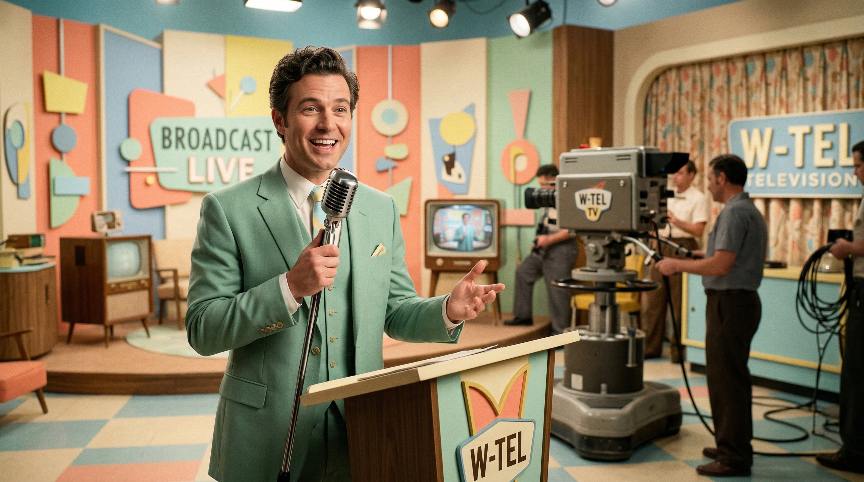 Nano Banana 2 generated image of a 1950 retro TV host avatar