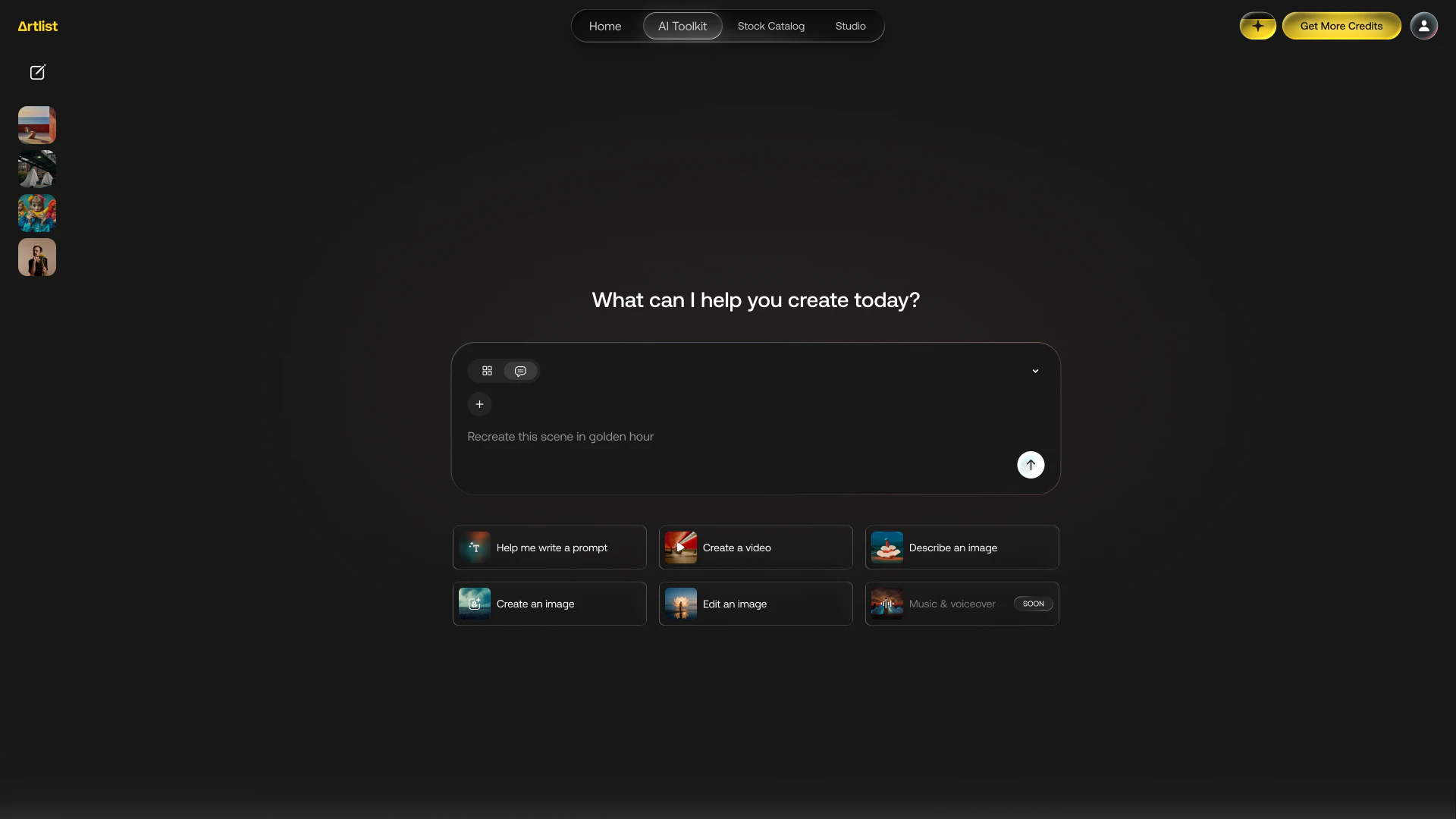 Start creating with the The Artlist AI agent